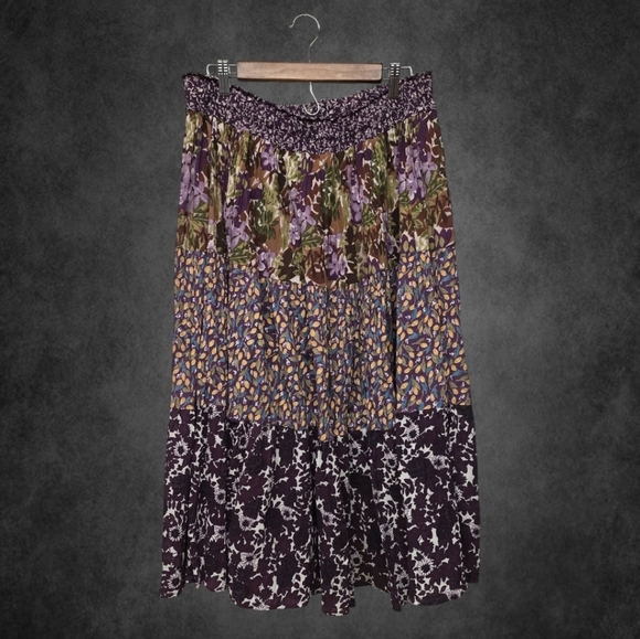 Vintage Purple Floral Tiered Maxi Patchwork Gypsy Broom Skirt - Picture 1 of 6